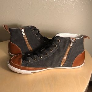 Grey canvas Burnetie high tops with leather accent